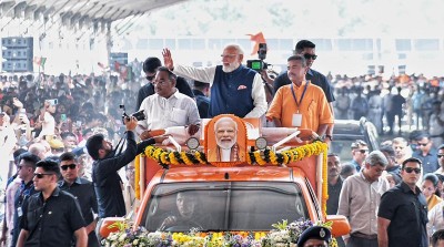 In Images: PM Modi's roadshow with Suvendu Adhikari in Kolkata
