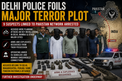 Delhi Police foils major terror plot, 9 suspects linked to Pakistan network arrested