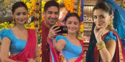 Magenta saree, floral bun and jhumkas: Alia Bhatt's Durga Puja look is winning hearts
