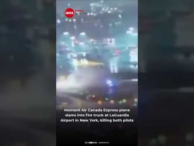 Air Canada Express plane slams into fire truck at LaGuardia Airport in New York, killing both pilots