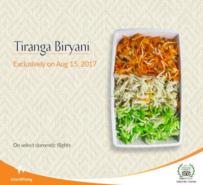 Independence Day: Jet Airways adds Tiranga Biriyani to menu