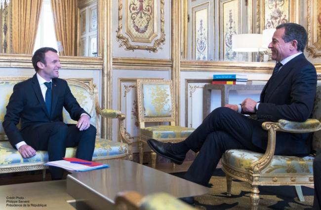 Walt Disney CEO Robert A. Iger with French President Emmanuel Macron at the Palais de l