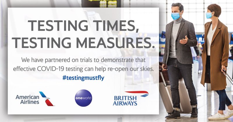 Free transatlantic COVID-19 testing trial launched by American Airlines, British Airways and oneworld