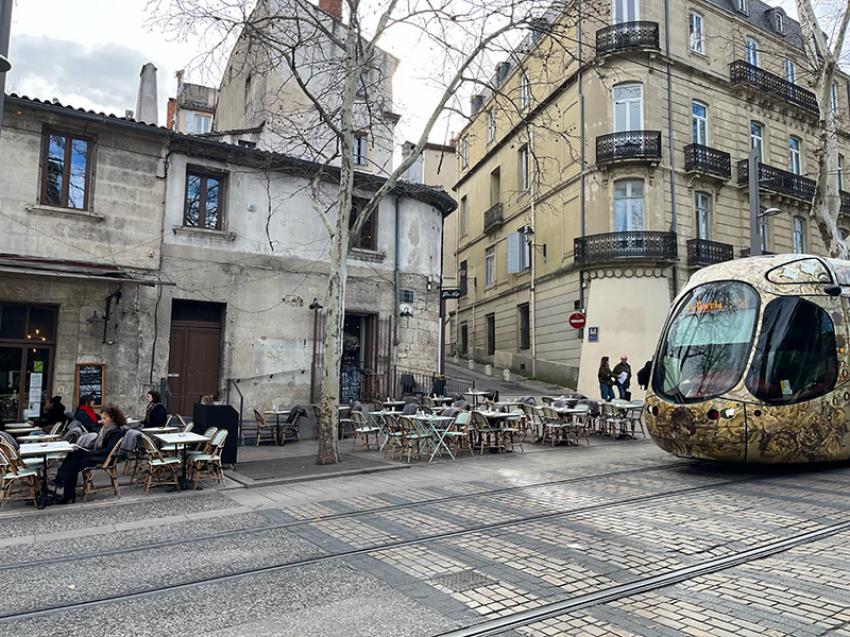 In Montpellier, trams are an essential eco-friendly mode of transport. Image by Sujoy Dhar. 