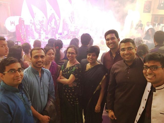 Subhra Dey and her friends enjoying Durga Puja at Bangladeshi Hindu Temple