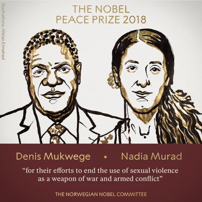 Nadia Murad and Denis Mukwege awarded Nobel peace prize 