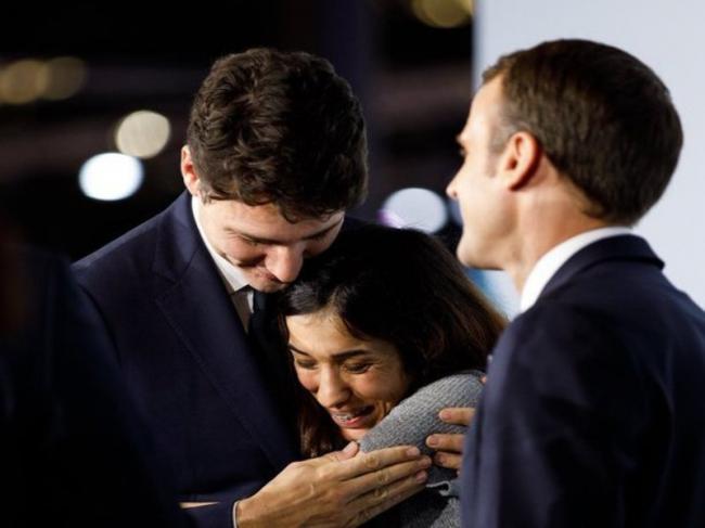 Canada PM Justin Trudeau meets Nobel Peace Prize winner Nadia Murad in Paris