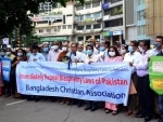 Bangladesh Christian Association members demonstrate outside Pakistan High Commission against blasphemy law