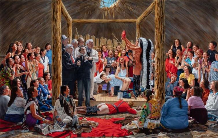 Canada: Cree artist's painting of partially nude Trudeau with laughing women draws criticism