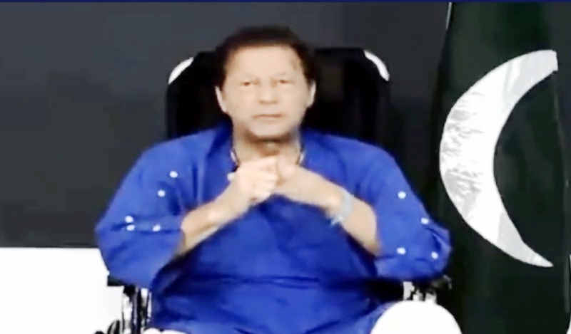 'I was hit by four bullets': Wheelchair-bound Imran Khan with leg in cast makes first video address since attack