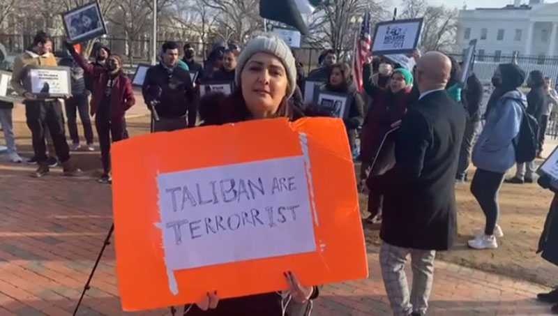 Afghan NRF supporters protest near White House against Taliban recognition by UN member states