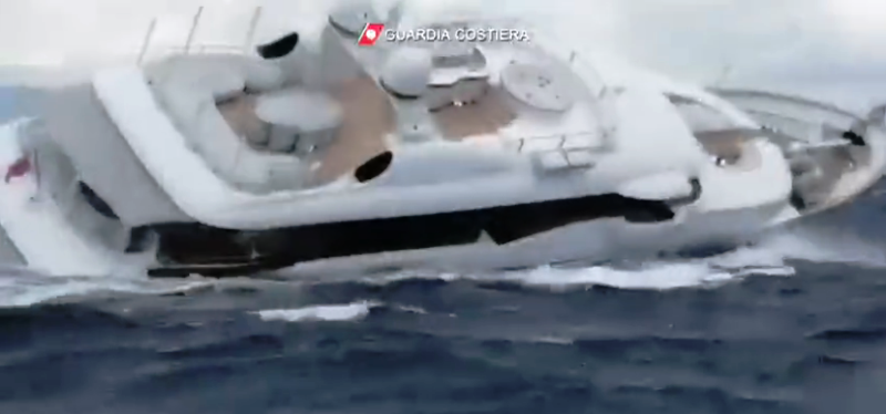 Italian Coast Guard shares video capturing moment of 40-metre superyacht sinking into Mediterranean Sea