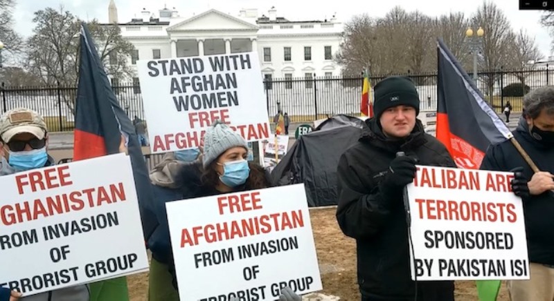 Afghan activists demonstrate in front of Pakistan Embassy in Washington DC