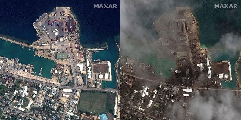 Maxar's aerial images show extent of damage from volcanic eruption and tsunami in Tonga