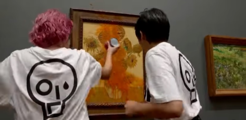 Climate activists throw tomato soup on Van Gogh's 'Sunflower' painting in London