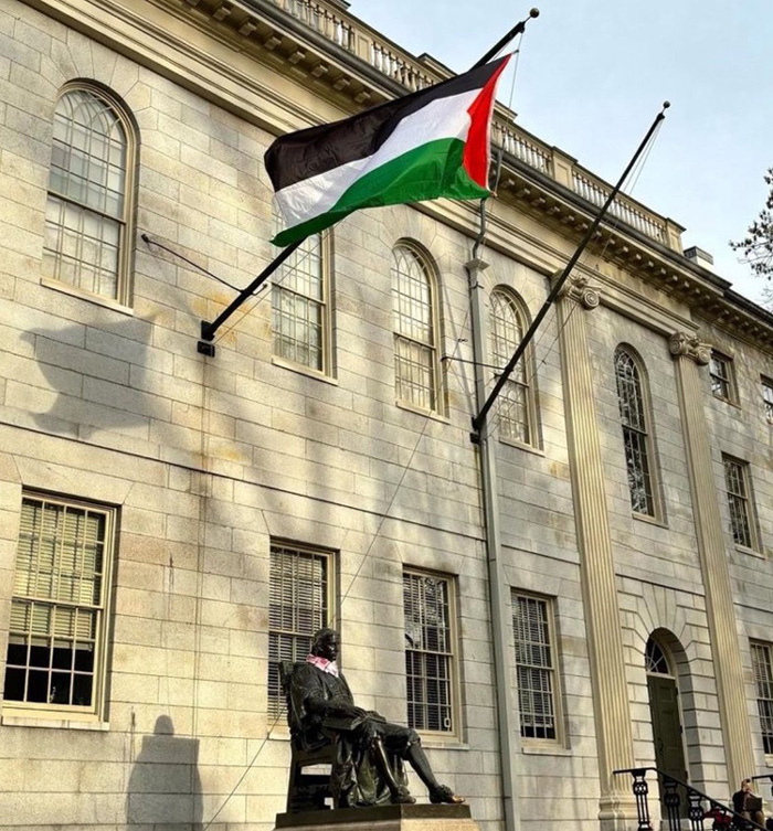 Campus protests continue in the US, supporters raise Palestinian flag at Harvard University campus